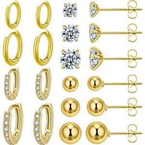 Women's Stainless Steel Hypoallergenic Earrings Set with CZ Studs & Hoop Styles